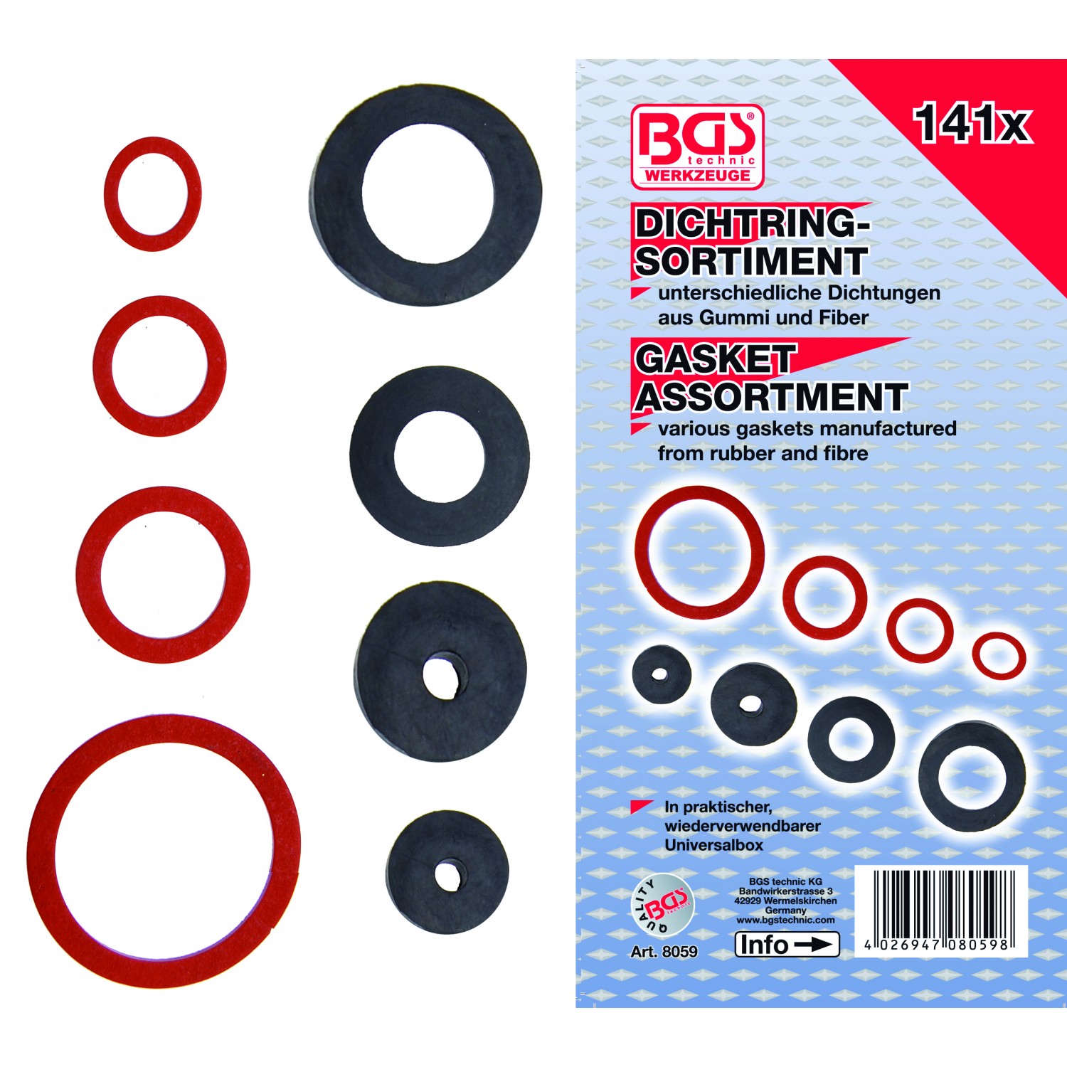 150701070850_8059 Seal Ring Assortment | Rubber and fibre | 141 pcs. (8059)
