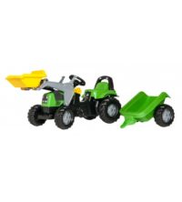Bērnu traktors ar pedāļiem rollyKid Deutz ar kausu un  piekabi  (2
